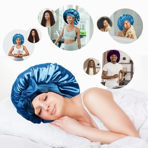 Bonnet кралица свилена хауба за спиење за спиење за коса, сатен за сатен, џамбо преголеми хаоти за ноќно спиење за жени за жени со кадрава