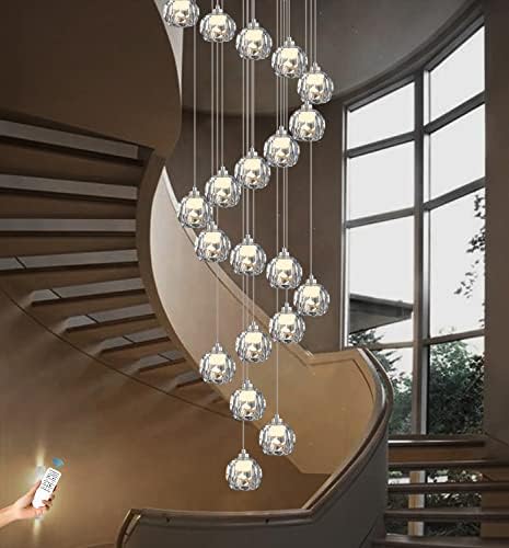 H130 '' Модерни затемнети кристални лустери 20-светла Големите кристални топка за приврзоци светло фоаје влез со високи тавани со долги кристали