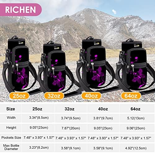 Richen Neoprene Water Botter Carrer торба 25/32/40/64 мл, држач за торбичка со шише со прилагодливо поставено рамо и лента за рачки и