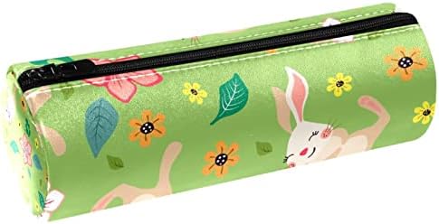 Кутија со моливи на геерот, торбичка за моливи, кутија со моливи, кутија за естетски молив, непречен зајаче цвеќе зелена шема