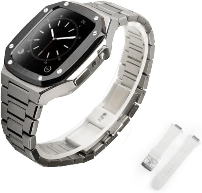 AEMALL 45mm 42mm Нерѓосувачки Челик Бенд Случај Во Собата За Apple Види 40 44mm Гумени Лента за Iwatch Серија 7 6 SE 5 4 3 2 1 Модификација