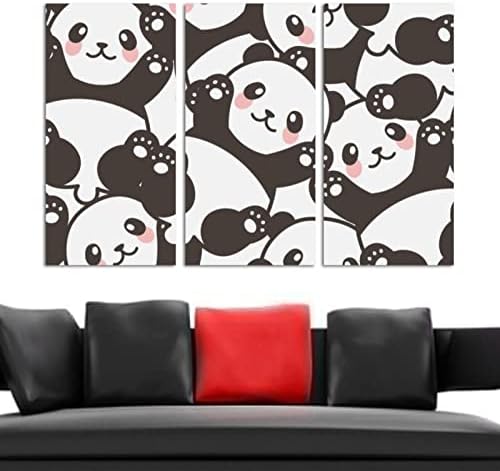Wallидна уметност за дневна соба, симпатична шема на панда, врамена декоративно масло за сликање, декоративно модерно уметничко дело подготвено