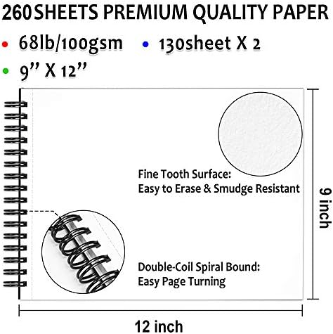 Комплет за цртање на шатл и пакет за скици, сет од 124 пакувања за професионален комплет за цртање +260 листови за скици