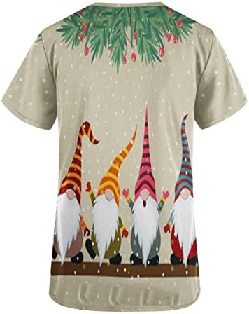 Божиќ Нега Блузи За Жени Плус Големина Блуза Облечен Краток Ракав V Вратот Печатени Работна Униформа Симпатична Hoilday Маици