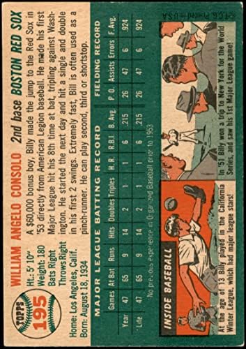 1954 Топс # 195 Били Консоло Бостон Ред Сокс ВГ/екс+ Ред Сокс