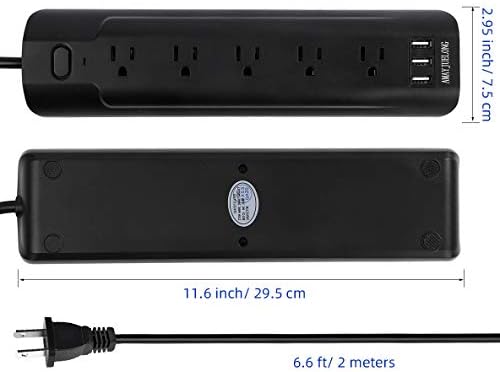 Power Strip 2 Prong, 2 Prong To 3 Adapter 5-Outlet со 3 USB порти од 6,6 ft продолжено кабел, Multi Port USB полнач, 5V 3.4A USB, идеален