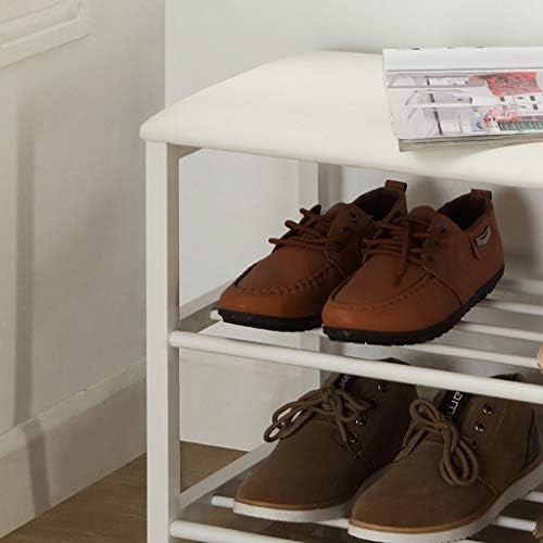 Дрвена концептна клупа на WSZJJ, 2-ниво дрвени решетки за чување чевли за складирање со удобна перница, бела,