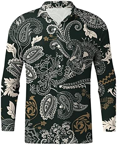 XXBR машки хавајски кошули со долг ракав Paisley Boho копче за печатење надолу случајна кошула лапел јака плажа алоха дизајнер на