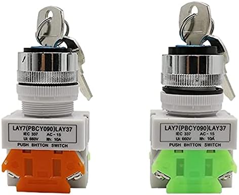 LYVI 1PC LAY7 LAY37-11Y2 22MM Selector Selector Rotary Lock Switch 2 3 Позиција 1NO1NC 2NO со 2 копчиња за копче за притискање на копчето