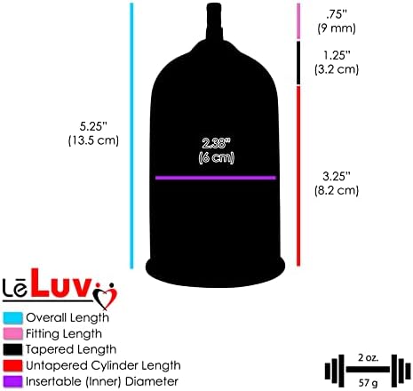 Leluv Easyop 2,5 инчен дијаметар со 4 инчи должина на пенисот глава вакуум цилиндар со 1 инч што отвора силиконски ракав со тешки силикони