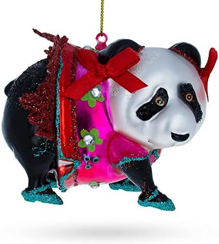 Панда во црвен фустан стакло Божиќ украс
