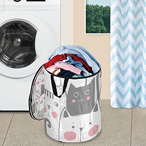 Среќна мачка се појавува алишта за перење алишта со патент за патент, корпа за перење со рачки со рачки што може да се сруши за складирање