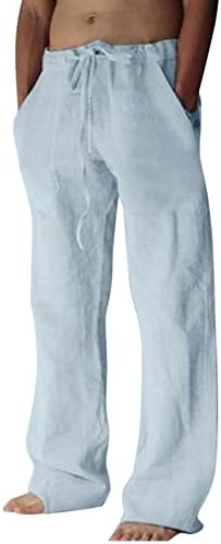 Машки постелнини панталони лето лабаво вклопени обични лесни панталони за плажа, влечење еластична половината салон, баги јога панталони