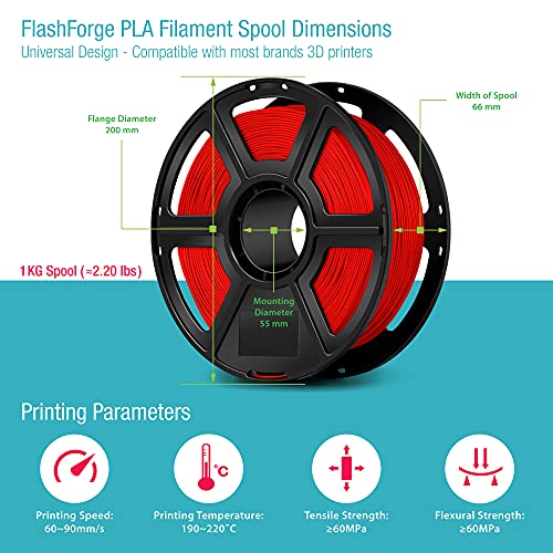 FlashForge PLA 3D филамент за печатач, 1,75мм, 1 кг, гарантирана свежа, димензионална точност +/- 0,02мм, без заплет, одговара
