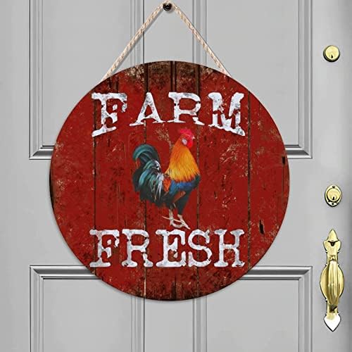Mesllings цртан филм Вуд врата знак, фарма свеж wallид што виси знак за знак, 18 x 18 тркалезна ретро врата од дрво, знак за дрво, смешно за предната врата фарма куќа тремот за ?