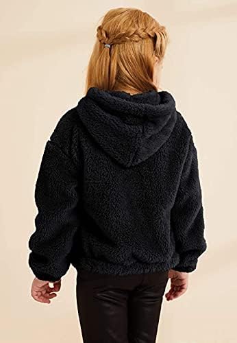 Детски девојки нејасни дуксери топло лабава 1/4 поштенски руно пуловер Шерпа џемпери зимски врвови