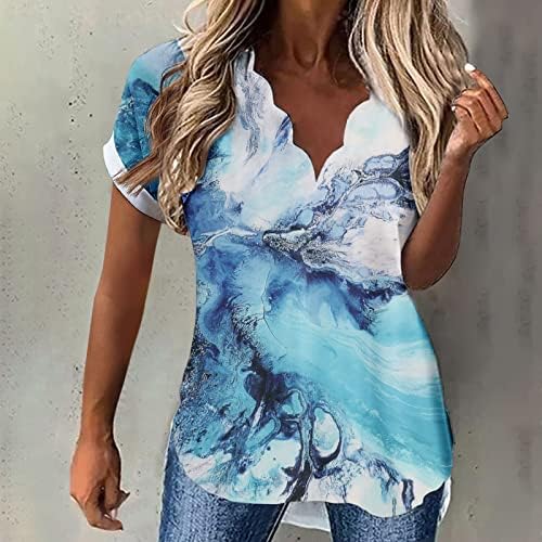 Шифон со кратки ракави Chiffon v вратот лабав вклопување опуштена фит бренд блуза кошула за жени лето есен графички мета za za