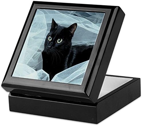 Cafepress Black Cat Keepsake Box, завршена кутија за накит од тврдо дрво, кадифена кутија со обложена меморија за меморија