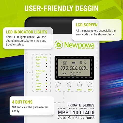 Newpowa MPPT 40A Фрегата Соларни Задолжен Контролер Вграден Bluetooth 12V/24V Авто PV Негативни Земјата Лцд ЕКРАН За Вклучување/Исклучување