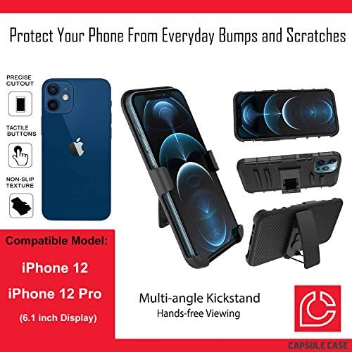 Случај охајо Компатибилен со iPhone 12 [Заштита Од Воено Одделение Отпорна На Удари Тешка Футрола За Футрола Заштитна Црна Обвивка] за