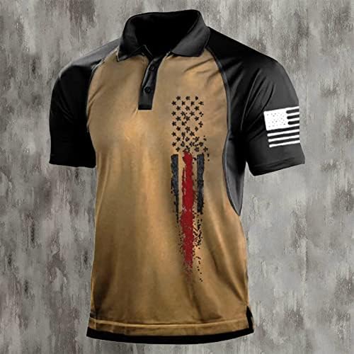 Американско знаме полови кошули за мажи патриотски 4 -ти јули маички летни обични кратки ракави гроздобер голф поло