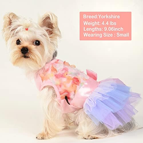 Летен фустан за кучиња, облека за кучиња за мали кучиња девојче, цветни фустани за кучиња со лак-јазол, фустани за кученца од тул