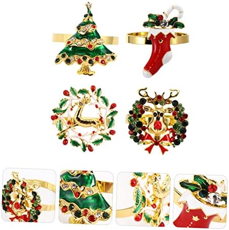 Toyandona 4 парчиња Божиќна салфетка тока гроздобер прстени рингони прстен Санта салфетки дрво салфетка прстен Божиќ салфетки