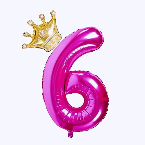 40-Инчен Виолетово-Розова Број 6 Балони со Круна за 6-Ти Роденденски Украси.