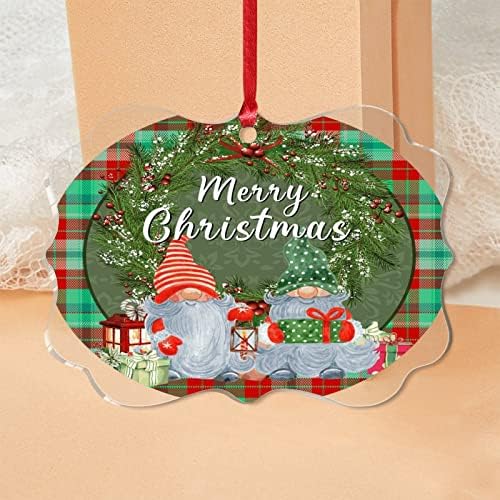 Божиќни украси 2022 Божиќ Бафало карирано гном акрилик виси украси Традиционални венец ботанички приврзок лак за венче Зелена