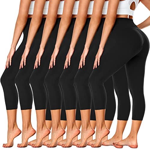 FULLSOFT 7 Спакувајте Хеланки Со Висок Струк За Жени - Меки Тенки Стомачни Контролни Црни Јога Панталони За Вежбање