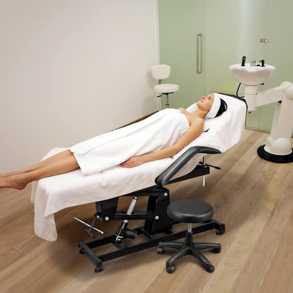 Jkuywx 72in масажа табела 3-секција спа салон за тетоважа масажа за масажа со моторизиран лифт за моќност на висина и столче црна