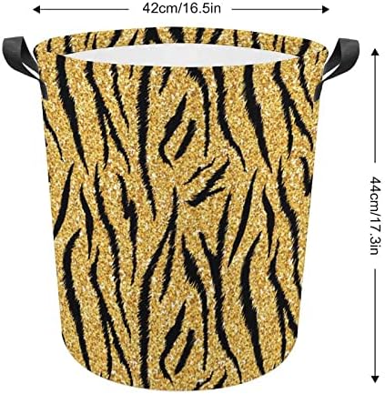 Златна тигарска кожа за преклопување на кожата, водоотпорна торба за складирање на корпи со рачка 16,5 x 16,5 x 17