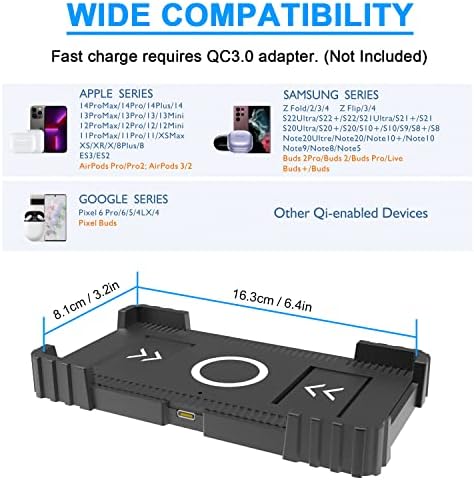 Безжичен полнач JCWiny Брза безжична полнење подлога за безжично полнење 15W безжично полнење МАТ QI Телефон за iPhone 14/13/12/11 Pro/X/XS Max/8/8