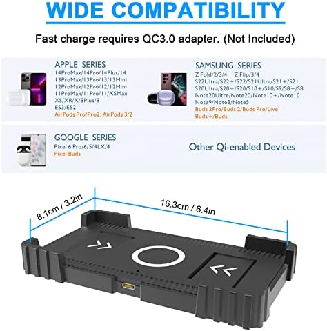 Безжичен полнач JCWiny Брза безжична полнење подлога за безжично полнење 15W безжично полнење МАТ QI Телефон за iPhone 14/13/12/11 Pro/X/XS Max/8/8 Plus Galaxy S20/S10/S9/S8, Забелешка 10/9/8 , AirPods Pro