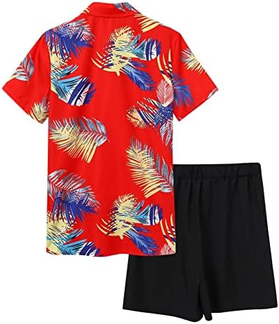 2 парчиња облека Облеки за мажи со џебови модна хавајска кошула и кратки комплети 3Д печати хаваи мускулни маици костуми