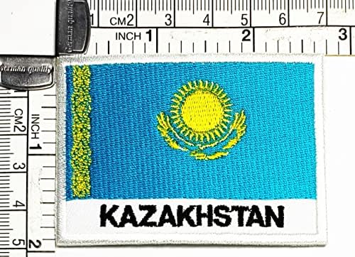 Кленплус 3 парчиња. 1. 7Х2, 6 ИНЧИ. Национално Знаме На Казахстан Извезена Апликација Железо На Шие На Лепенка Плоштад Форма Знаме