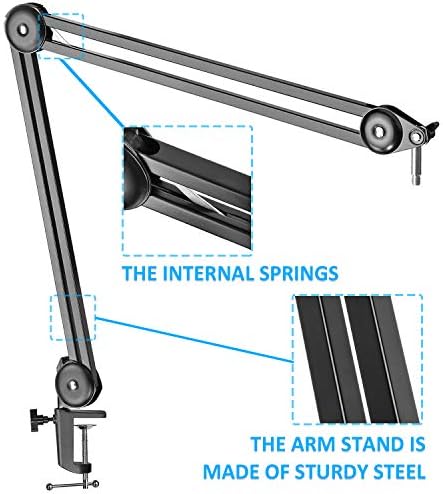 Штанд за рака на микрофон за бум - Микрофон за микрофони за микрофони, вртење на монтирање компатибилно со шок -монтирани од YouShares （Црно）
