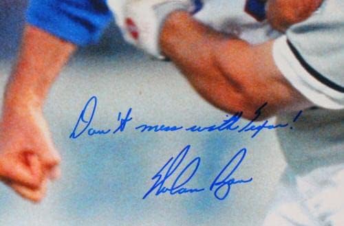 Нолан Рајан потпиша Ренџерс 16х20 борбена фотографија w/insc *Топ -аив холограм *сина - автограмирани фотографии од MLB
