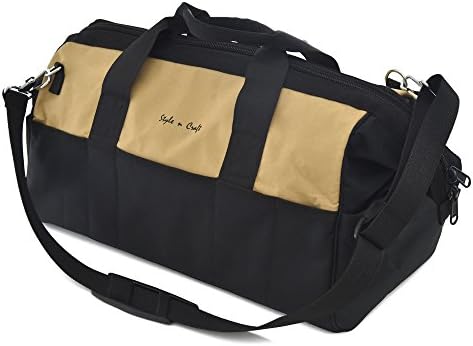 Стил n Занаетчиски 28-џеб 20 широка торба со алатки за уста, тешка 600D полиестерска алатка за складирање, издржлива торба за комунални услуги, каки и црна боја