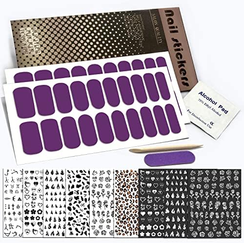 40 парчиња цврста боја на нокти полски ленти, 9 листови налепници за нокти Декларации целосни обвивки за нокти за жени и девојки, само-лепетка со алатка