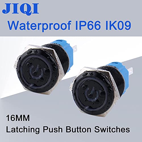 JiQi 16mm 2packs Latching Push Chott Switch Водоотпорен 12V-24V Sweal-Locking Switton Switch 1NO 1NC Симбол за напојување LED индустриски прекинувачи