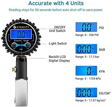 Мерач на притисок на дигитални гуми за надувување, додатоци од 250 PSI Air Chuck & Compressor