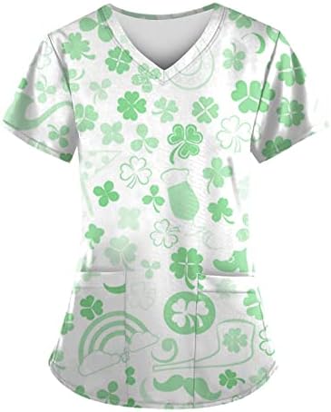 Денот На Свети Патрик 2023 Женска Медицинска Сестра Модна Униформа Печатење На Отворено Со Кратки Ракави Работни Џебни Блузи Со Работен Врат