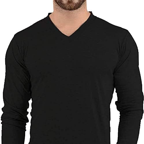 Обична кошула со долги ракави мажи - сива и црна мека удобна v врат целосна ракави модни маички за мажи