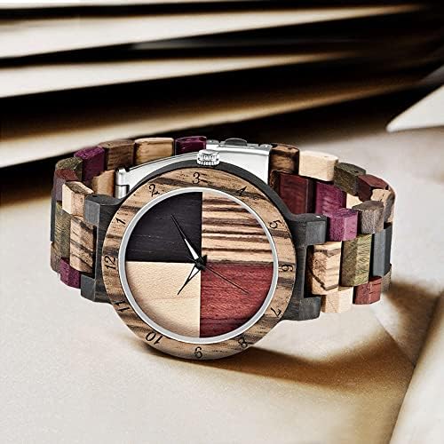 Тионг бренд дрвени часовници мажи со рачно изработени шарени бамбус дрво часовник аналогни датуми кварц дрвен часовник за мажи