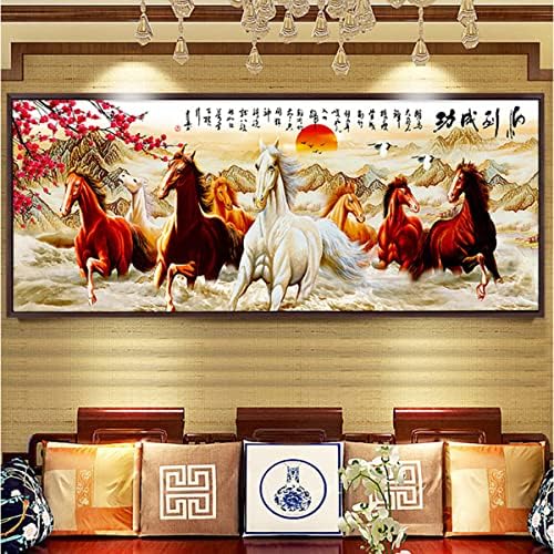 Instarry DIY 5D Diamond сликарство со голема големина осум фини коњи вкрстени бод мозаик wallидни украси 39.4x17,7 инчи