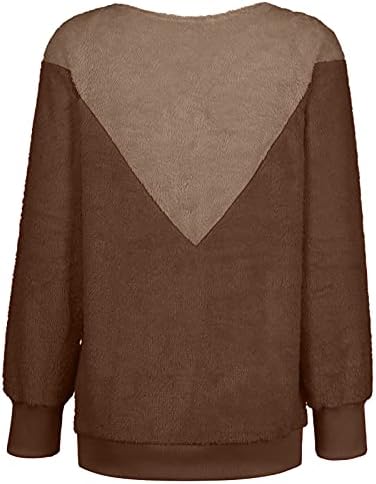 Фланел лабава фитинг есен најмек џемпер на долги ракави на ладил, преголеми врвови со џебови со џебови со џебови