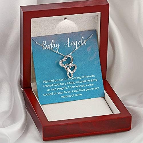 Накит за картички за пораки, рачно изработен ѓердан- Персонализиран подарок двојно срце, бебешки ангели, ѓердан за подароци за спонтан абортус, губење на близнаци, ?