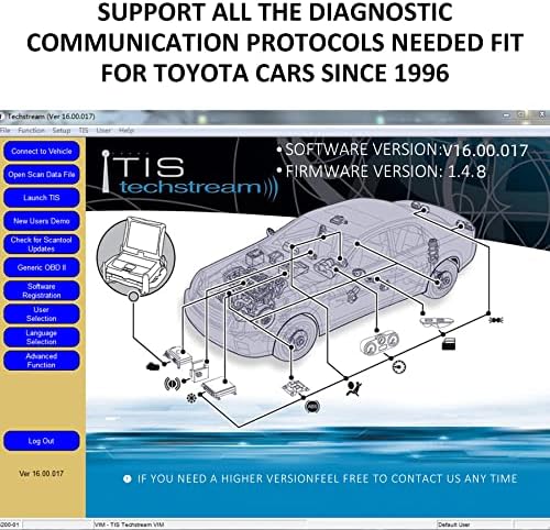 VCI J2534 Кабел Одговара За Toyota TIS Techstream-Најнова Верзија V16. 00. 017, Фирмвер V1. 4. 8, OBD2 ДО USB Дијагностички Кабел,Поддршка