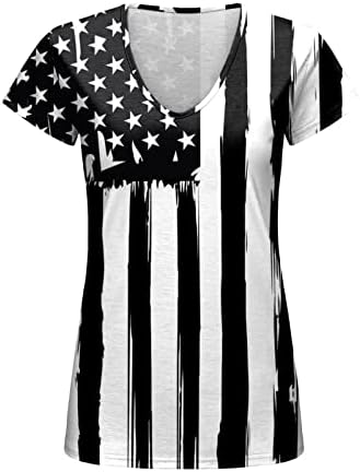 4 јули Кошули За Жени Обични Летни Маици Со Знаме На САД Кошули Ѕвезди Со Кратки Ракави Пруги Блузи Со Боја На Вратоврска